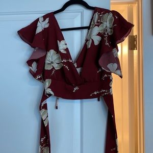 Red floral tie crop top